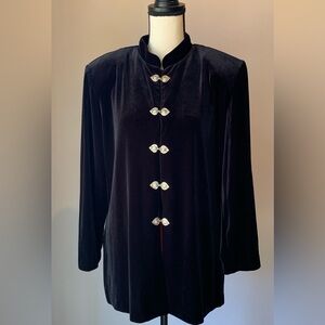 Vintage JBS LTD Jacket 14P Black Evening Velvet Mandarin Collar L Hook Closure